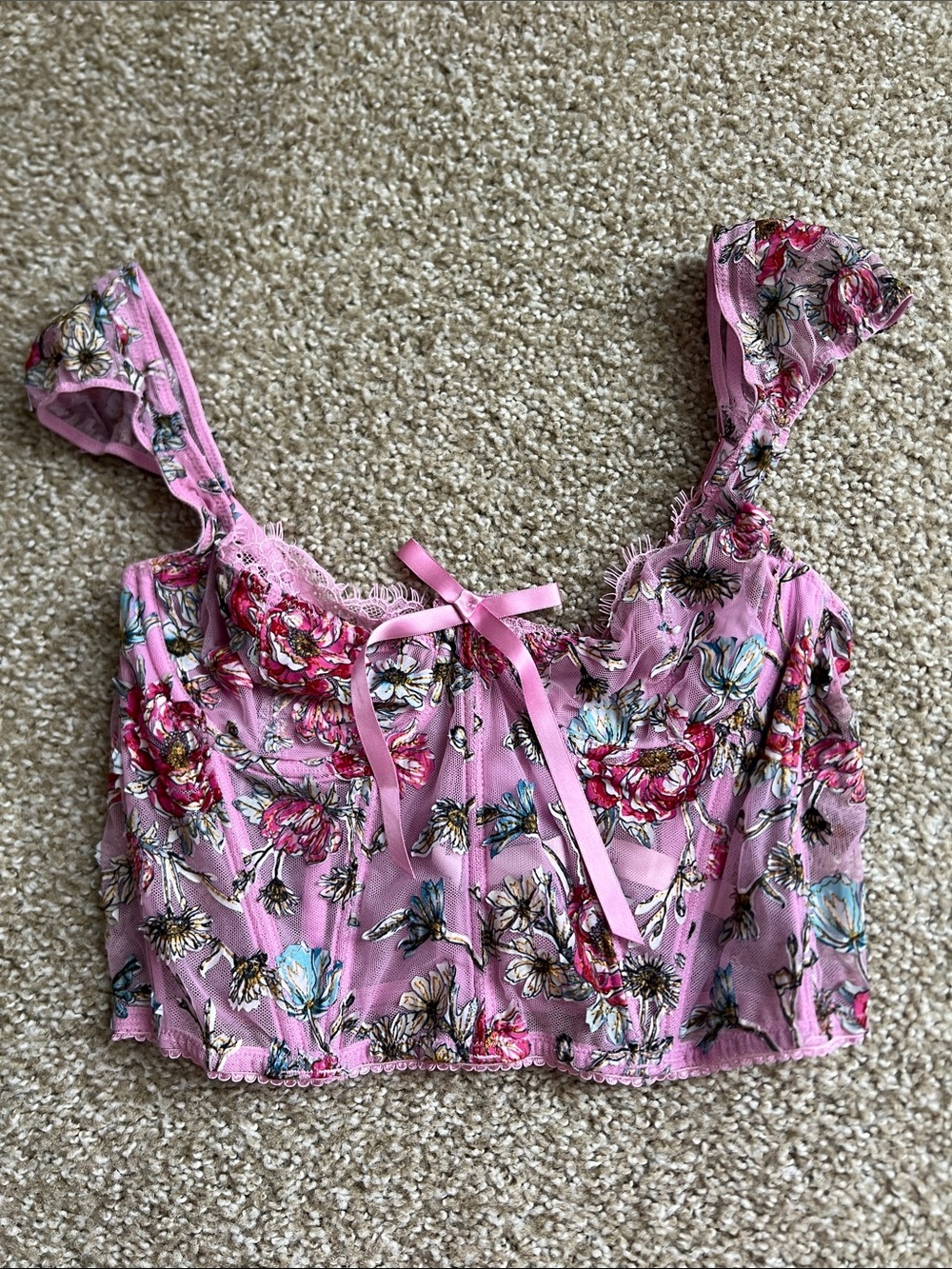 Victoria's Secret Pink Floral Lace-Trim Cropped Camisole